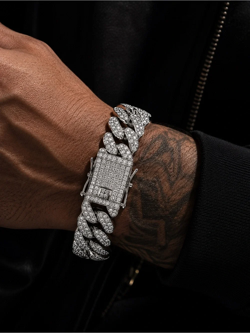Silver Crystal Cuban Link Bracelet